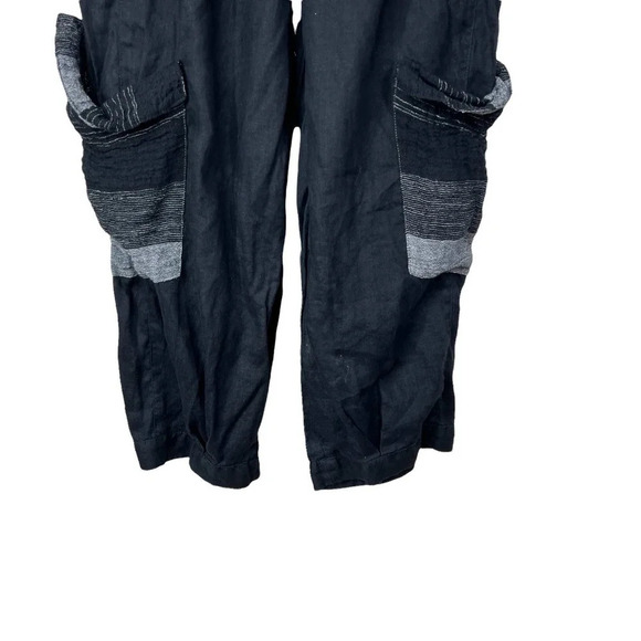 Tara Vao Linen Side Pocket Lagenlook Pants in Black Gray Stripe Size Medium - Picture 8 of 11